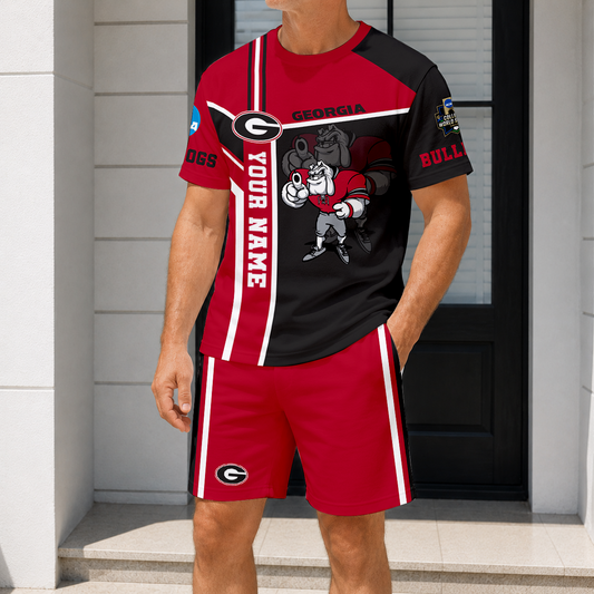 ELITE EDITION - NEW CUSTOMIZED NCAA CWS23 GEB GEORGIA BULLDOGS T-SHIRT & SHORT PANTS SET