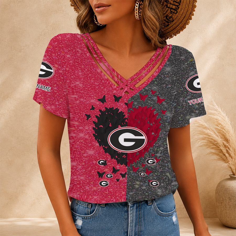 [FAN FAVORITE] NEW CUSTOMIZED NCAA CWS23 GEB GEORGIA BULLDOGS V-NECK SHIRT