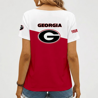 [FAN FAVORITE] NEW CUSTOMIZED NCAA CWS23 GEB GEORGIA BULLDOGS V-NECK FEMALE SHIRT