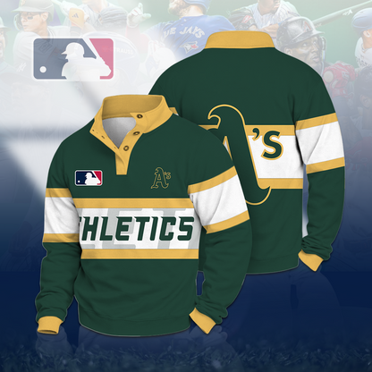 LIMITED EDITION - NEW CUSTOMIZED MLB23 OAS OAKLAND ATHLETICS BUTTON QUARTER PLACKET SWEATSHIRT
