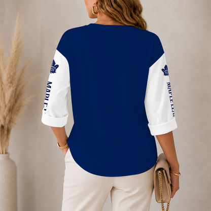 [SUPER SALE] NEW CUSTOMIZED NHL23 TML TORONTO MAPLE LEAFS WOMEN'S HEART V-NECK LONG SLEEVE SHIRT