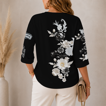 [HOT DEAL] NEW CUSTOMIZED NBA23 SAS SAN ANTONIO SPURS WOMEN'S V-NECK LONG SLEEVE SHIRT