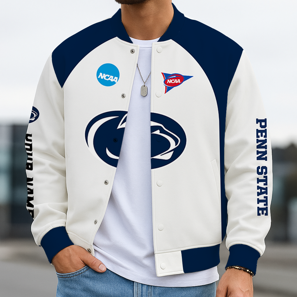 LIMITED EDITION - NEW CUSTOMIZED NCAA FBS23 PNL PENN STATE NITTANY LIONS BASEBALL JACKET, SATIN VARSITY JACKET
