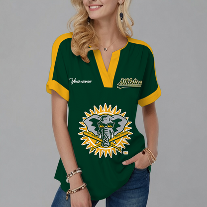 [FLASH SALE] NEW CUSTOMIZED MLB23 OAS OAKLAND ATHLETICS V-NECK FEMALE SHIRT