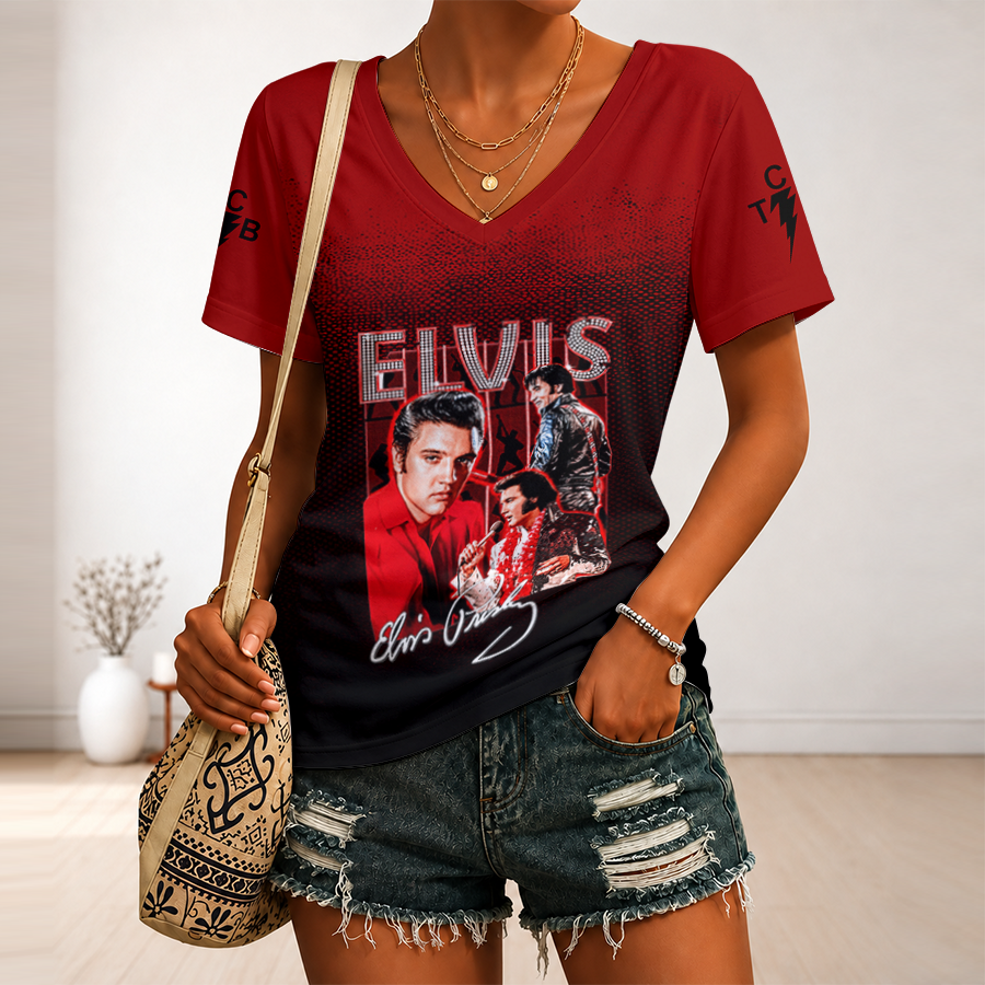 [FAN FAVORITE] NEW CUSTOMIZED ELVIS PRESLEY V-NECK FEMALE SHIRT