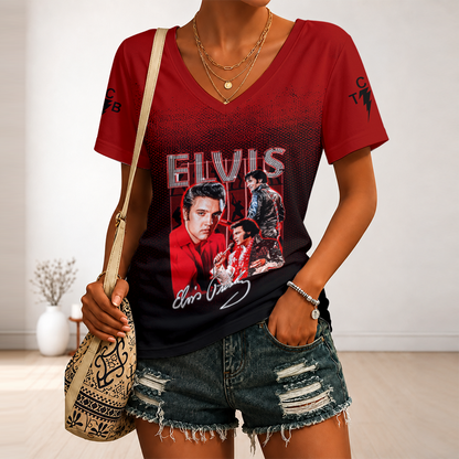 [FAN FAVORITE] NEW CUSTOMIZED ELVIS PRESLEY V-NECK FEMALE SHIRT