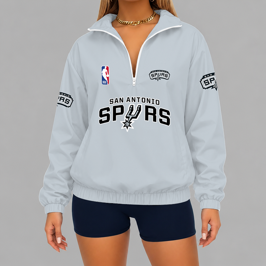 [HOT DEAL] NEW CUSTOMIZED NBA23 SAS SAN ANTONIO SPURS V-NECK ZIPPER SWEATSHIRT JACKET
