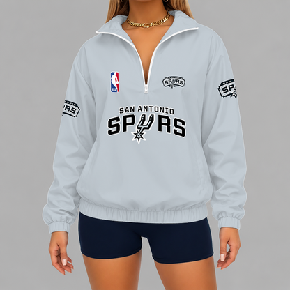 [HOT DEAL] NEW CUSTOMIZED NBA23 SAS SAN ANTONIO SPURS V-NECK ZIPPER SWEATSHIRT JACKET