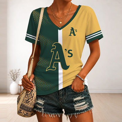 LIMITED EDITION - NEW CUSTOMIZED MLB23 OAS OAKLAND ATHLETICS V-NECK FEMALE SHIRT