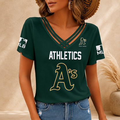[FLASH SALE] NEW CUSTOMIZED MLB23 OAS OAKLAND ATHLETICS V-NECK SHIRT