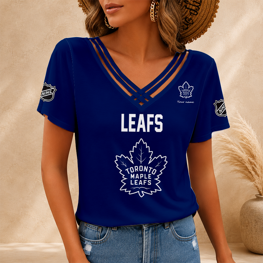 [SUPER SALE] NEW CUSTOMIZED NHL23 TML TORONTO MAPLE LEAFS V-NECK SHIRT