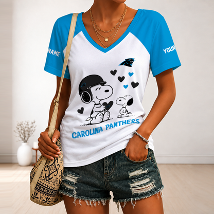 [SPECIAL OFFER] NEW CUSTOMIZED NFL23 CLP CAROLINA PANTHERS V-NECK FEMALE SHIRT