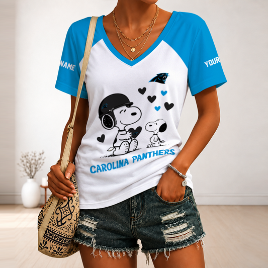 [SPECIAL OFFER] NEW CUSTOMIZED NFL23 CLP CAROLINA PANTHERS V-NECK FEMALE SHIRT