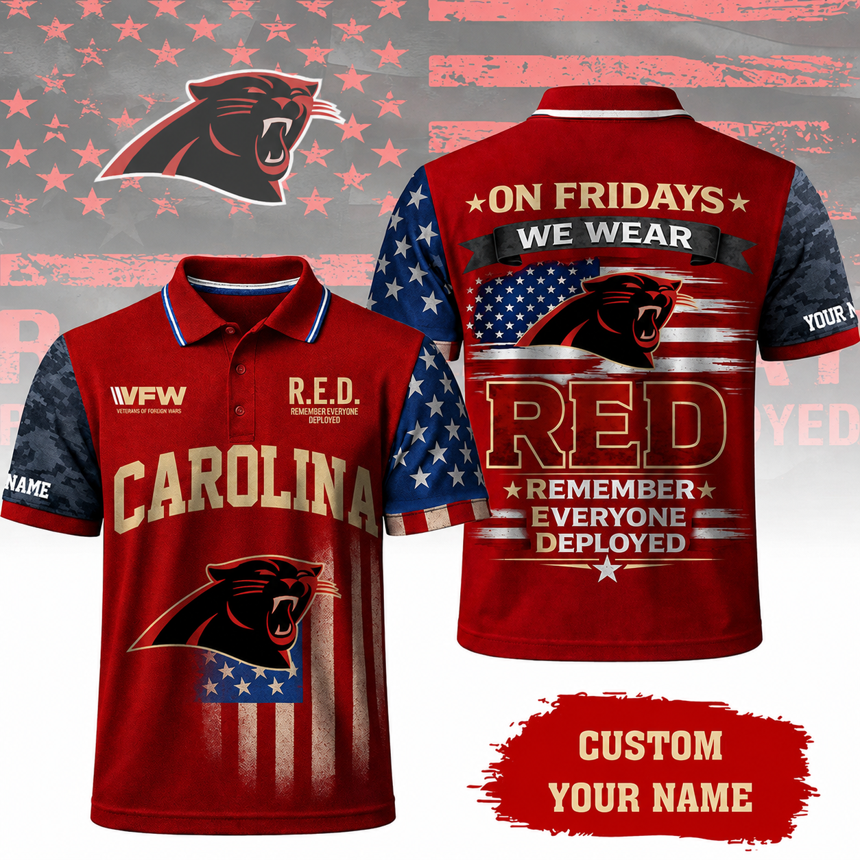 VIRAL EDITON - NEW CUSTOMIZED NFL23 CLP CAROLINA PANTHERS INDEPENDENCE DAY POLO SHIRT, ZIP POLO SHIRT & T-SHIRTS
