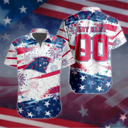 VIRAL EDITION - NEW CUSTOMIZED NFL23 CLP CAROLINA PANTHERS PATRIOTIC USA HAWAIIAN SHIRT