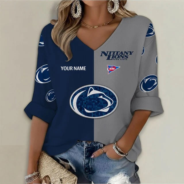 ELITE EDITION - NEW CUSTOMIZED NCAA FBS23 PNL PENN STATE NITTANY LIONS WOMEN'S HEART V-NECK LONG SLEEVE SHIRT