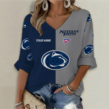 ELITE EDITION - NEW CUSTOMIZED NCAA FBS23 PNL PENN STATE NITTANY LIONS WOMEN'S HEART V-NECK LONG SLEEVE SHIRT