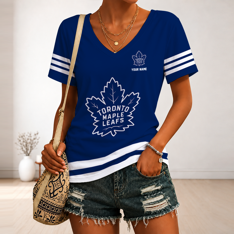 [SUPER SALE] NEW CUSTOMIZED NHL23 TML TORONTO MAPLE LEAFS V-NECK FEMALE SHIRT