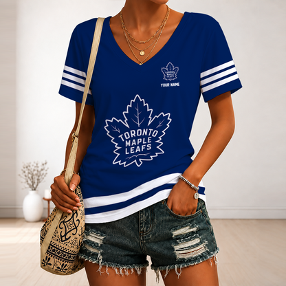 [SUPER SALE] NEW CUSTOMIZED NHL23 TML TORONTO MAPLE LEAFS V-NECK FEMALE SHIRT