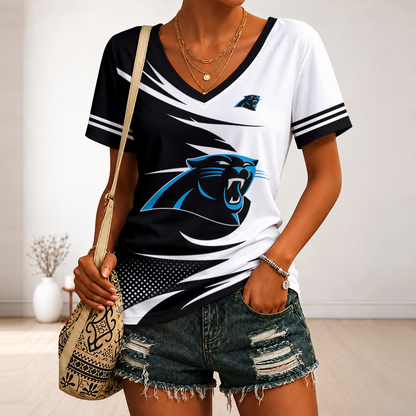 [SPECIAL OFFER] NEW CUSTOMIZED NFL23 CLP CAROLINA PANTHERS V-NECK FEMALE SHIRT