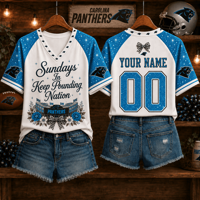 EXCLUSIVE EDITION - NEW CUSTOMIZED NFL23 CLP CAROLINA PANTHERS V-NECK FEMALE SHIRT