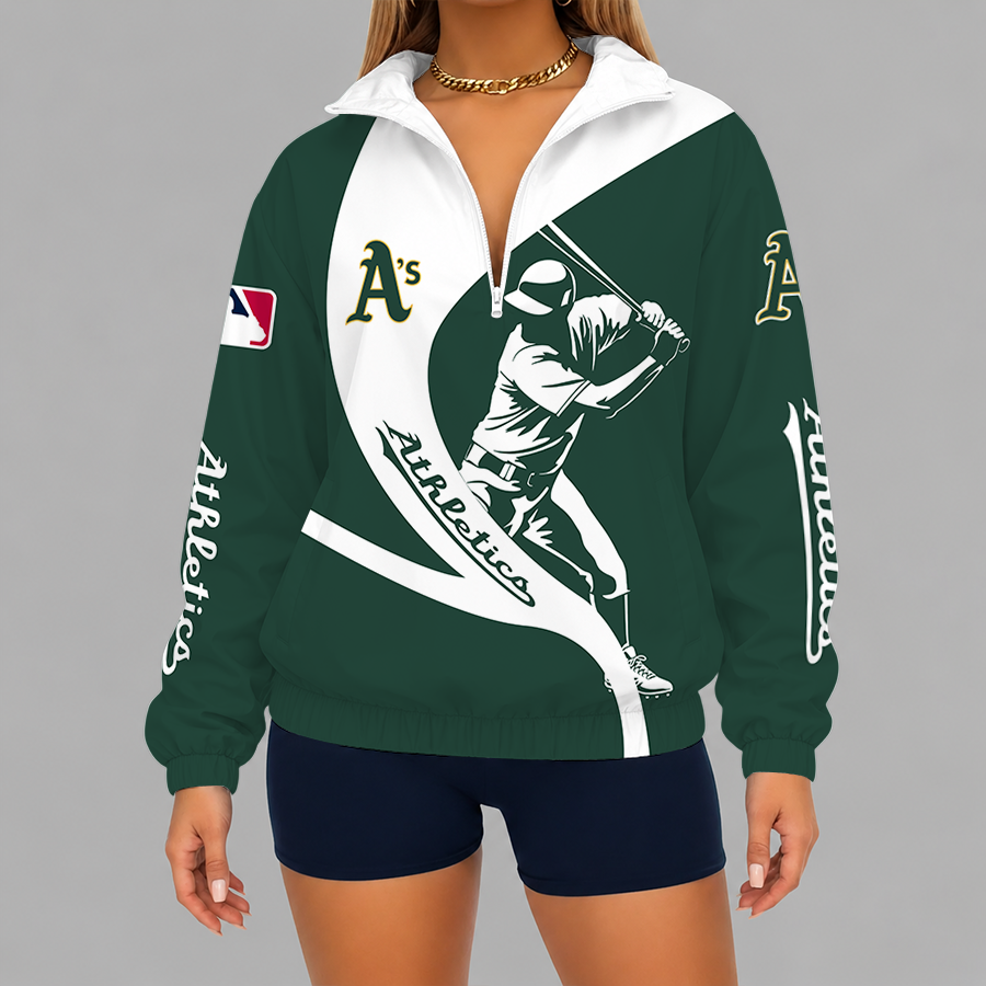 [FLASH SALE] NEW CUSTOMIZED MLB23 OAS OAKLAND ATHLETICS V-NECK ZIPPER SWEATSHIRT JACKET