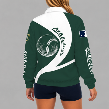 [FLASH SALE] NEW CUSTOMIZED MLB23 OAS OAKLAND ATHLETICS V-NECK ZIPPER SWEATSHIRT JACKET