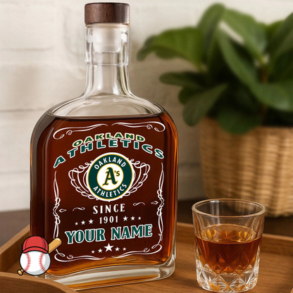 LIMITED EDITION - NEW CUSTOMIZED MLB23 OAS OAKLAND ATHLETICS LUXURY WHISKEY BOTTLE 450ML