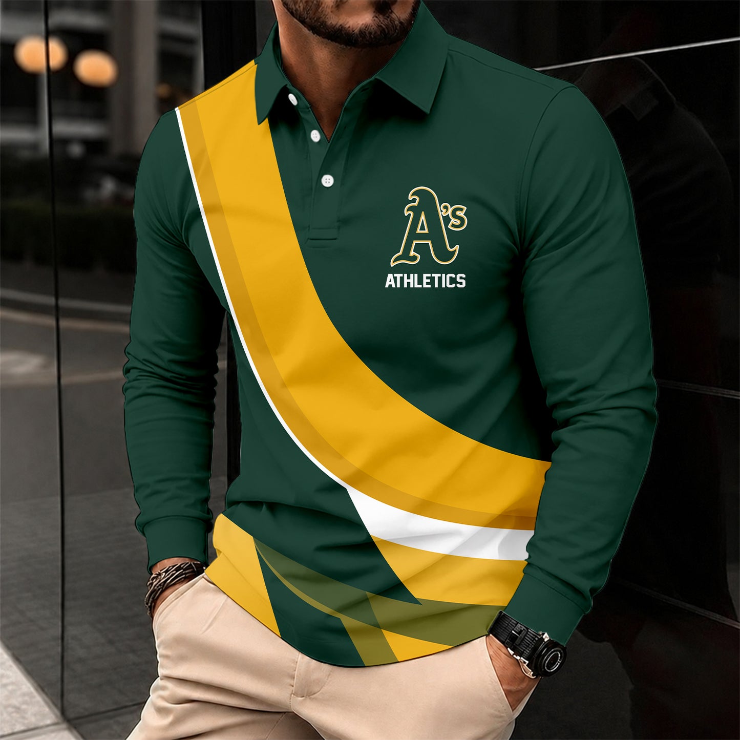 [FLASH SALE] NEW CUSTOMIZED MLB23 OAS OAKLAND ATHLETICS MEN'S LONG SLEEVE POLO
