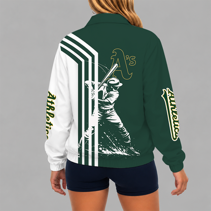 [FLASH SALE] NEW CUSTOMIZED MLB23 OAS OAKLAND ATHLETICS V-NECK ZIPPER SWEATSHIRT JACKET
