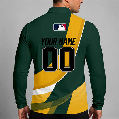 [FLASH SALE] NEW CUSTOMIZED MLB23 OAS OAKLAND ATHLETICS MEN'S LONG SLEEVE POLO