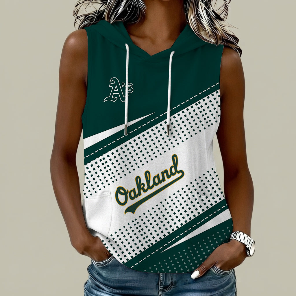 [FLASH SALE] NEW CUSTOMIZED MLB23 OAS OAKLAND ATHLETICS WOMEN'S SLEEVELESS HOODED POCKET TANK TOP