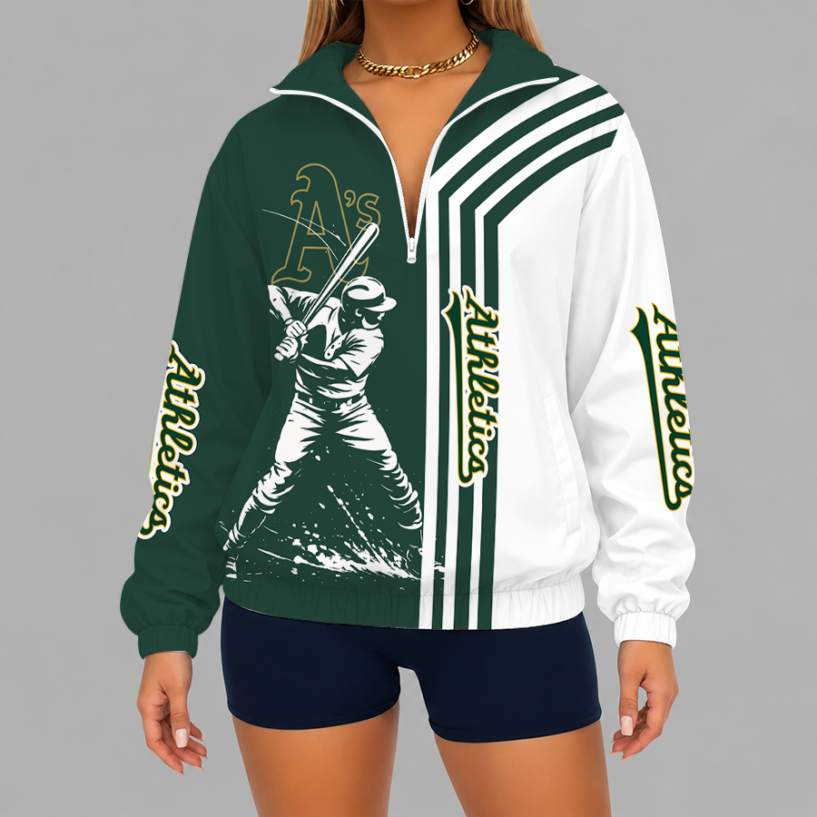 [FLASH SALE] NEW CUSTOMIZED MLB23 OAS OAKLAND ATHLETICS V-NECK ZIPPER SWEATSHIRT JACKET