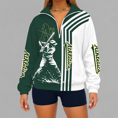 [FLASH SALE] NEW CUSTOMIZED MLB23 OAS OAKLAND ATHLETICS V-NECK ZIPPER SWEATSHIRT JACKET