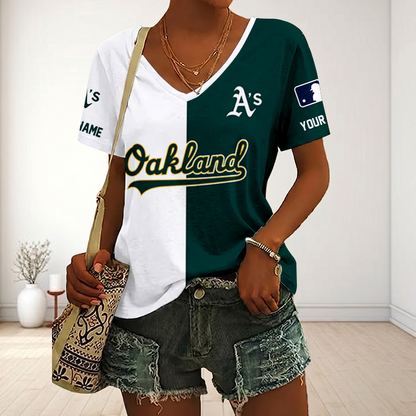 SPECIAL EDITION - NEW CUSTOMIZED MLB23 OAS OAKLAND ATHLETICS V-NECK FEMALE SHIRT