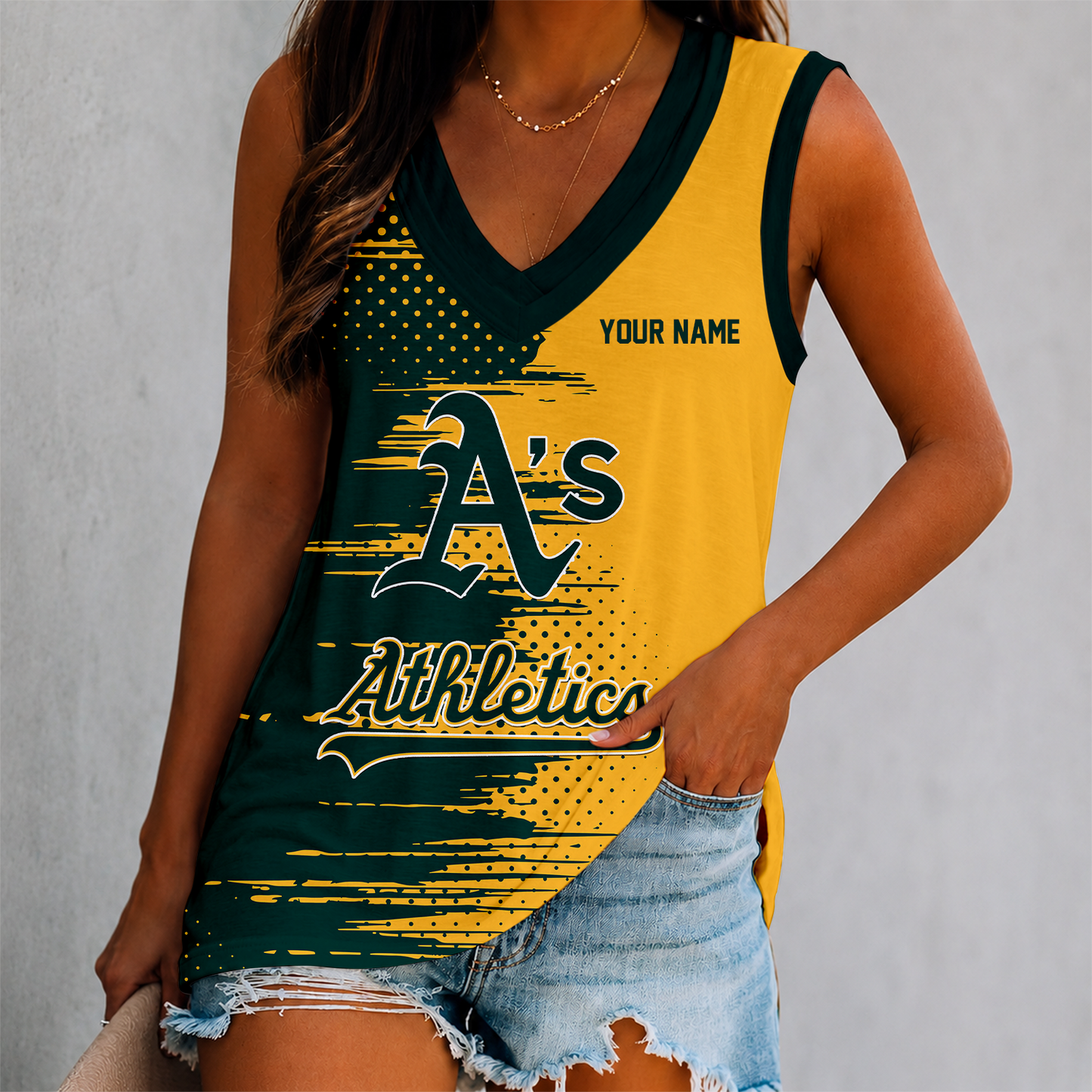 LIMITED EDITION - NEW CUSTOMIZED MLB23 OAS OAKLAND ATHLETICS WOMEN'S V-NECK TANK TOP