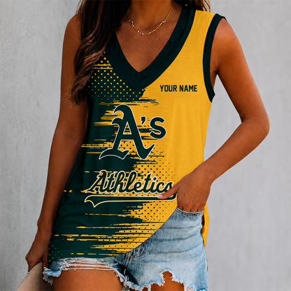 LIMITED EDITION - NEW CUSTOMIZED MLB23 OAS OAKLAND ATHLETICS WOMEN'S V-NECK TANK TOP