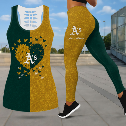 LIMITED EDITION - NEW CUSTOMIZED MLB23 OAS OAKLAND ATHLETICS LEGGINGS & HOLLOW TANK TOP SET
