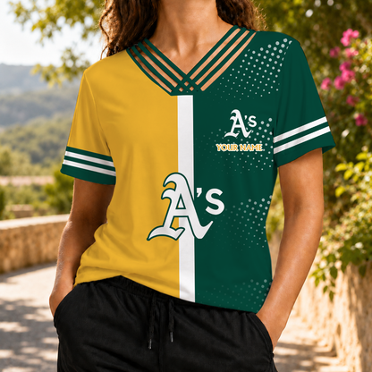 LIMITED EDITION - NEW CUSTOMIZED MLB23 OAS OAKLAND ATHLETICS V-NECK SHIRT
