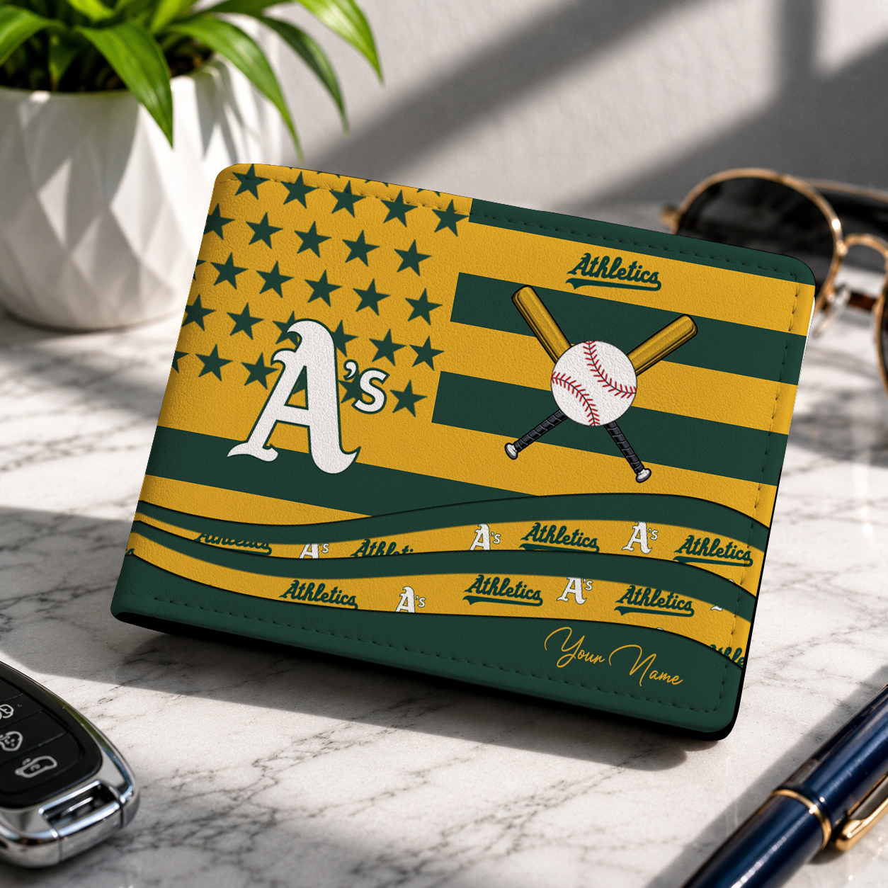 LIMITED EDITION - NEW CUSTOMIZED MLB23 OAS OAKLAND ATHLETICS LEATHER WALLET