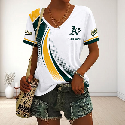 LIMITED EDITION - NEW CUSTOMIZED MLB23 OAS OAKLAND ATHLETICS V-NECK FEMALE SHIRT