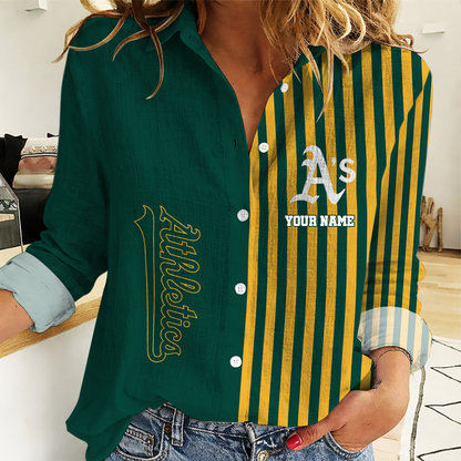 LIMITED EDITION - NEW CUSTOMIZED MLB23 OAS OAKLAND ATHLETICS WOMEN CASUAL SHIRT