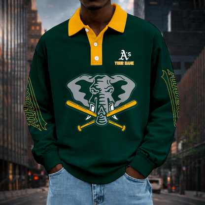 LIMITED EDITION - NEW CUSTOMIZED MLB23 OAS OAKLAND ATHLETICS MEN LONG SLEEVE POLO