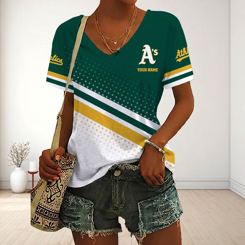 LIMITED EDITION - NEW CUSTOMIZED MLB23 OAS OAKLAND ATHLETICS V-NECK FEMALE SHIRT