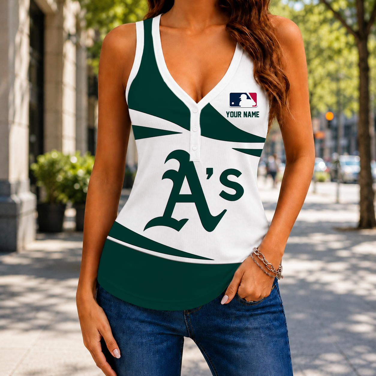 LIMITED EDITION - NEW CUSTOMIZED MLB23 OAS OAKLAND ATHLETICS WOMEN'S V-NECK TANK TOP