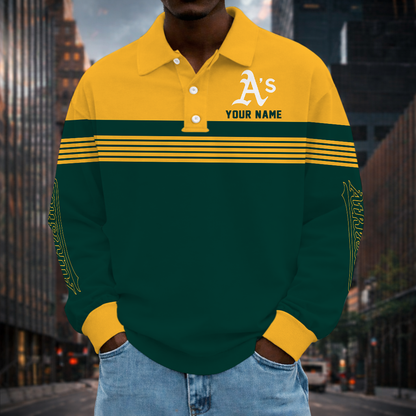 SPECIAL EDITION - NEW CUSTOMIZED MLB23 OAS OAKLAND ATHLETICS MEN'S LONG SLEEVE POLO