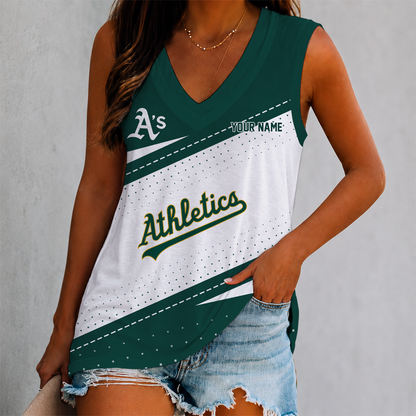 LIMITED EDITION - NEW CUSTOMIZED MLB23 OAS OAKLAND ATHLETICS WOMEN'S V-NECK TANK TOP