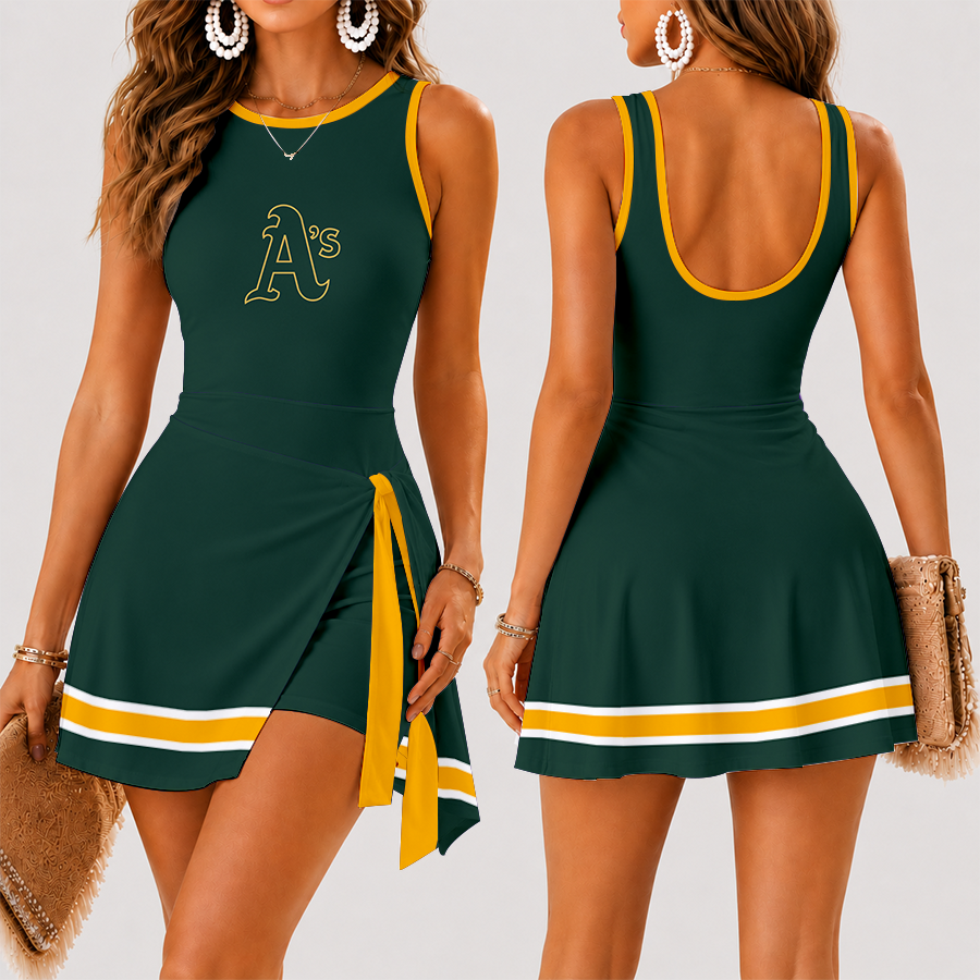 [FLASH SALE] NEW CUSTOMIZED MLB23 OAS OAKLAND ATHLETICS WOMEN'S SUMMER SKORT DRESS
