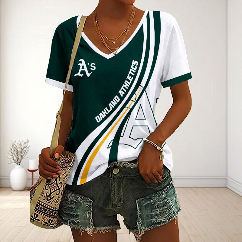 LIMITED EDITION - NEW CUSTOMIZED MLB23 OAS OAKLAND ATHLETICS V-NECK FEMALE SHIRT