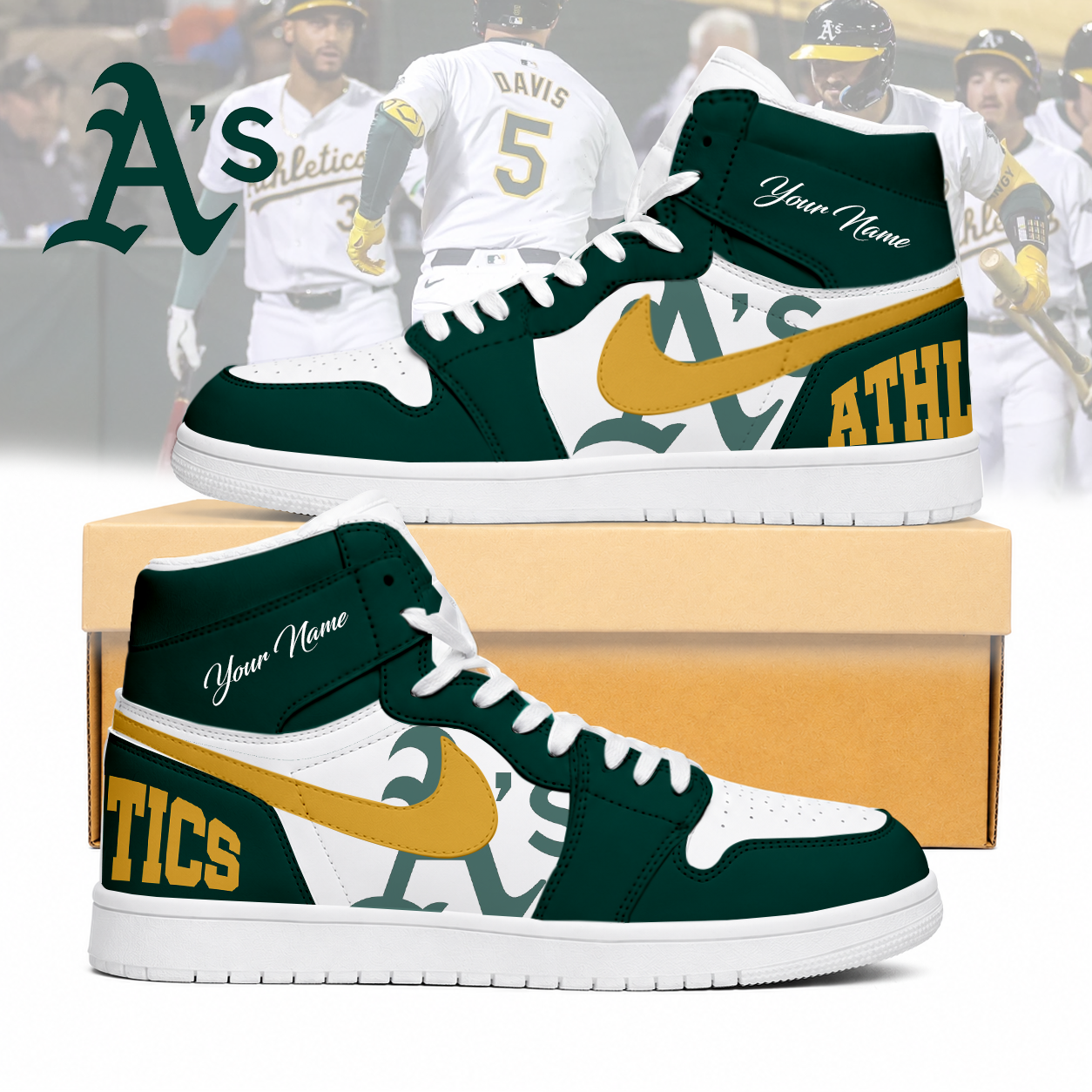 LIMITED EDITION - NEW CUSTOMIZED MLB23 OAS OAKLAND ATHLETICS AIR JORDAN SNEAKERS